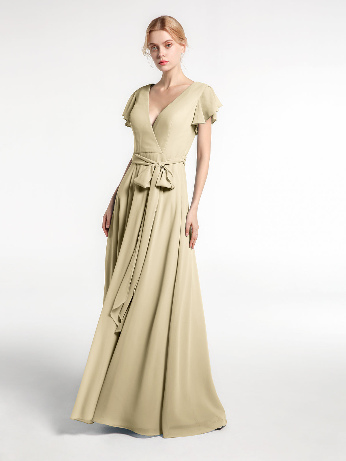 V-Neck Chiffon Dresses with Cap Sleeves Tangerine Plus Size main image 1