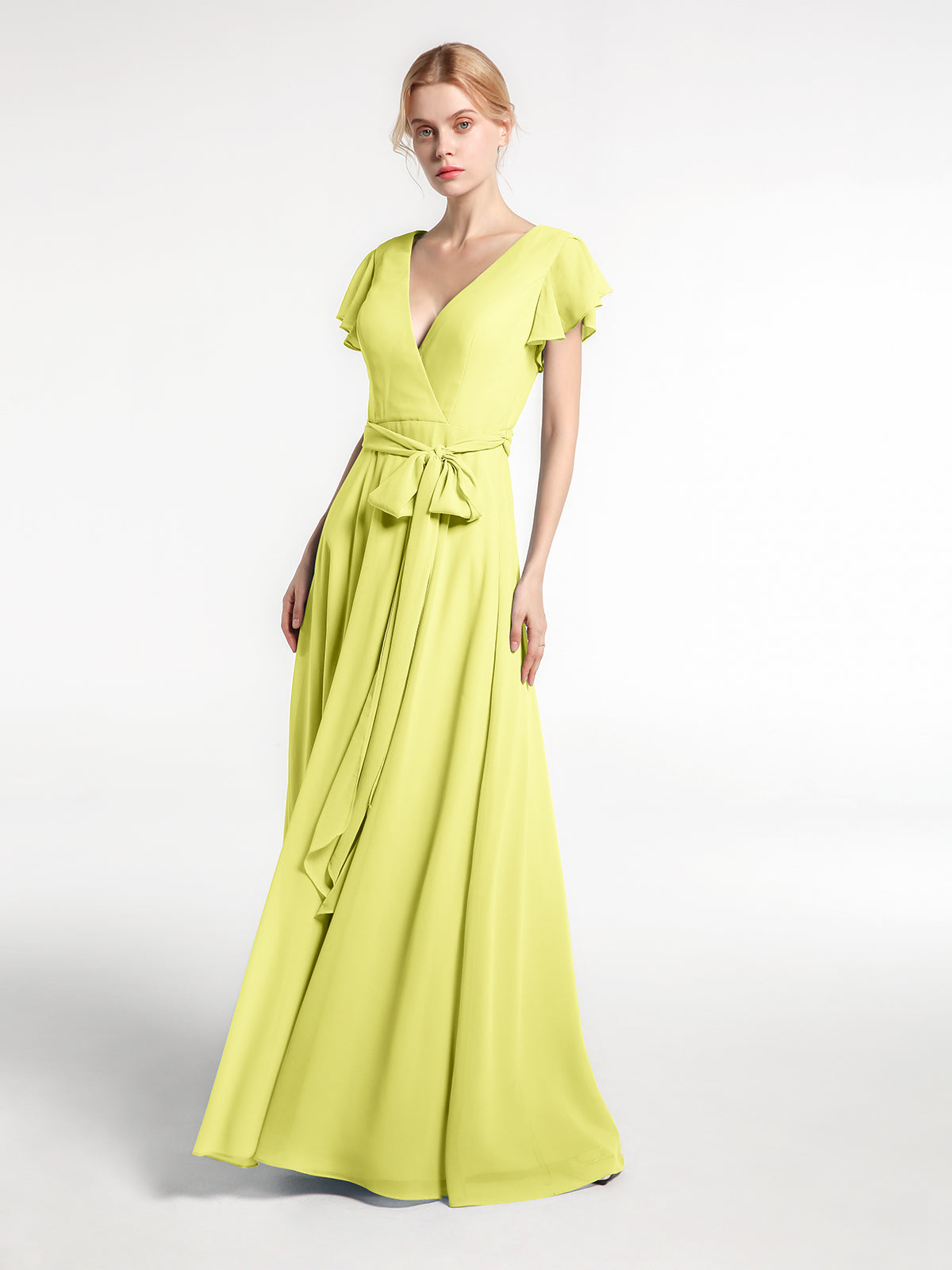V neck Chiffon Long Dresses with Straps Daffodil Plus Size main image 0