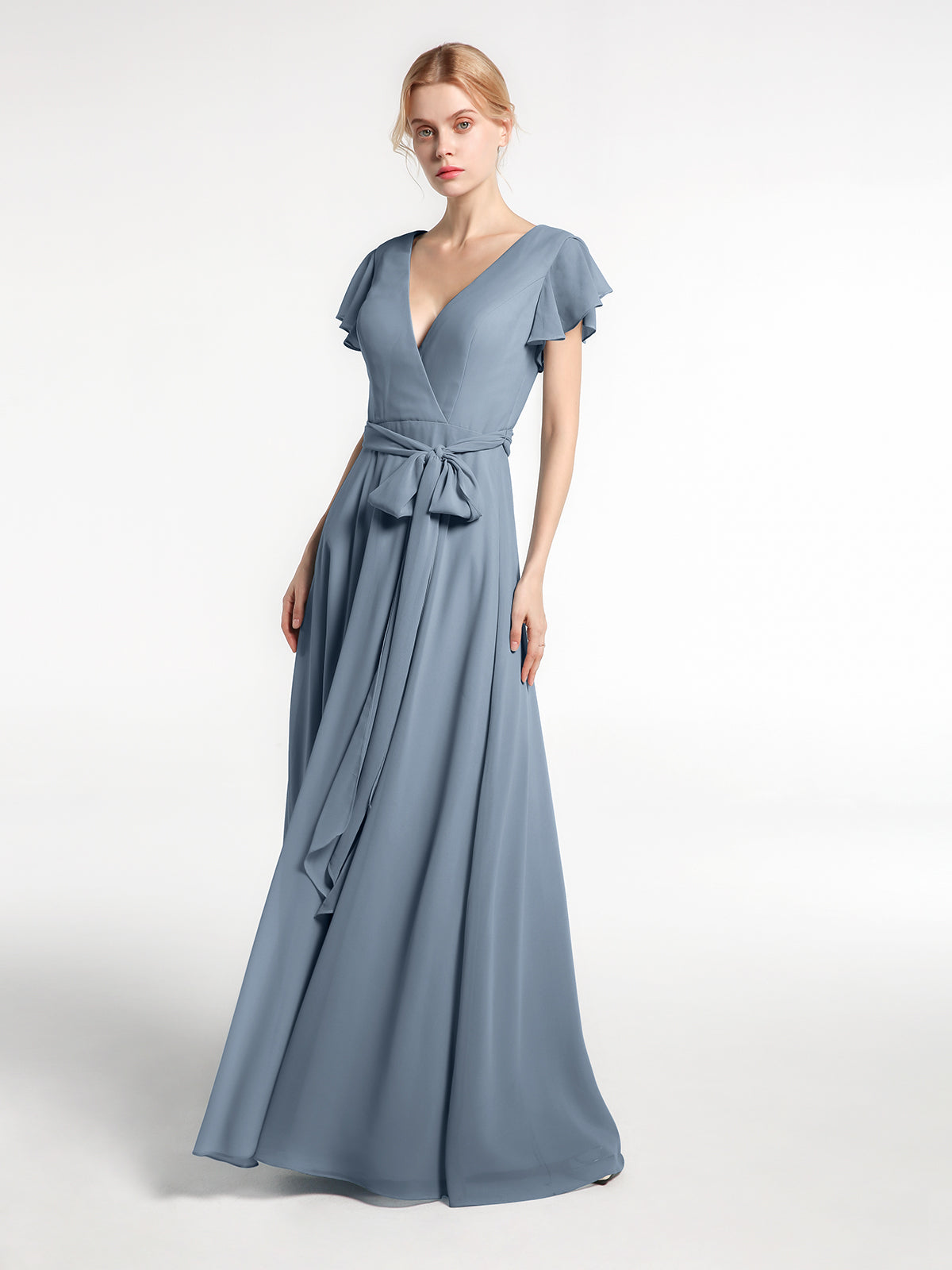V-neck Chiffon Dresses with Half Sleeves Brown Plus Size main image 0