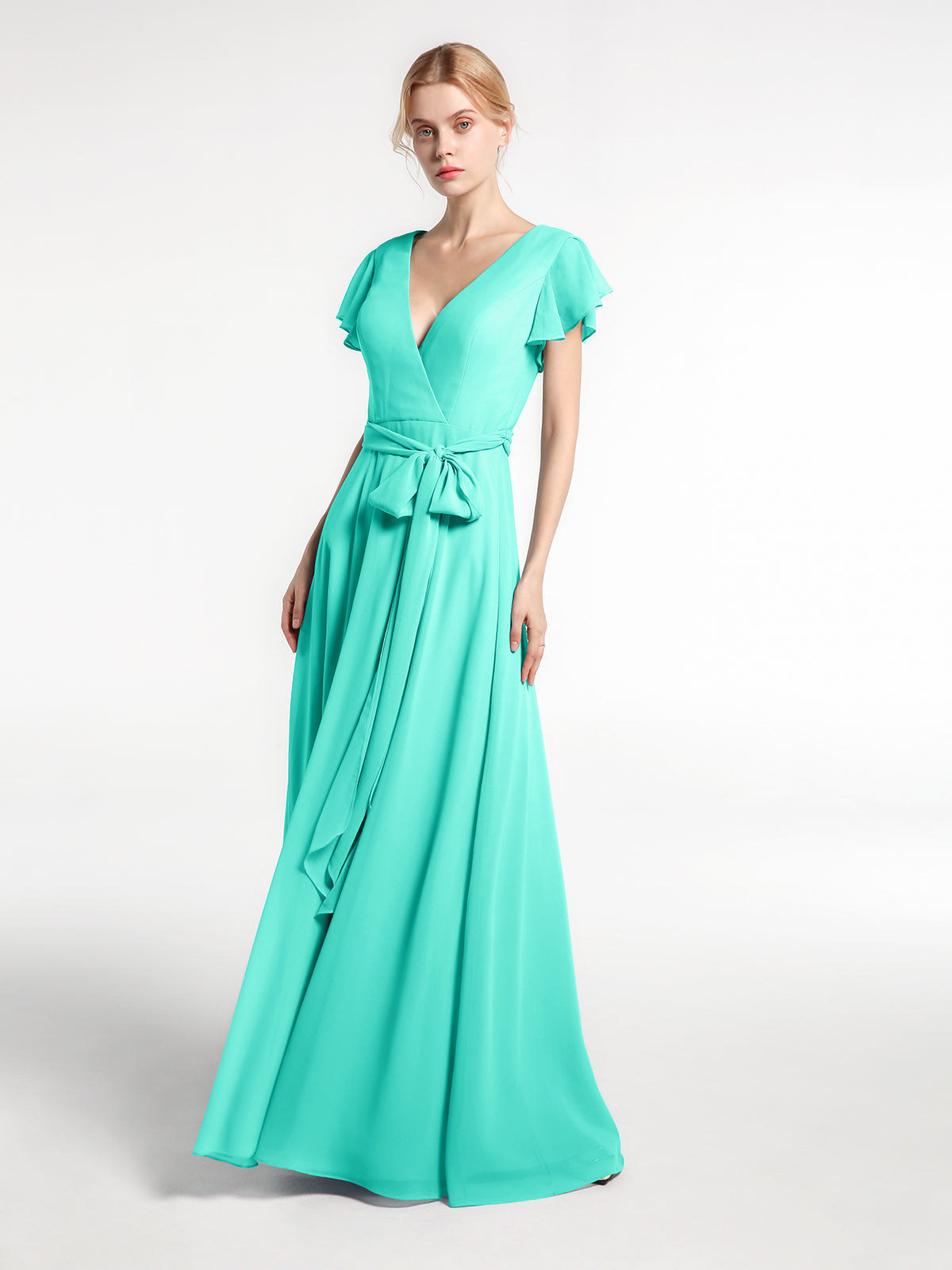 V-Neck Floor-Length Chiffon Lace Dress Spa main image 1