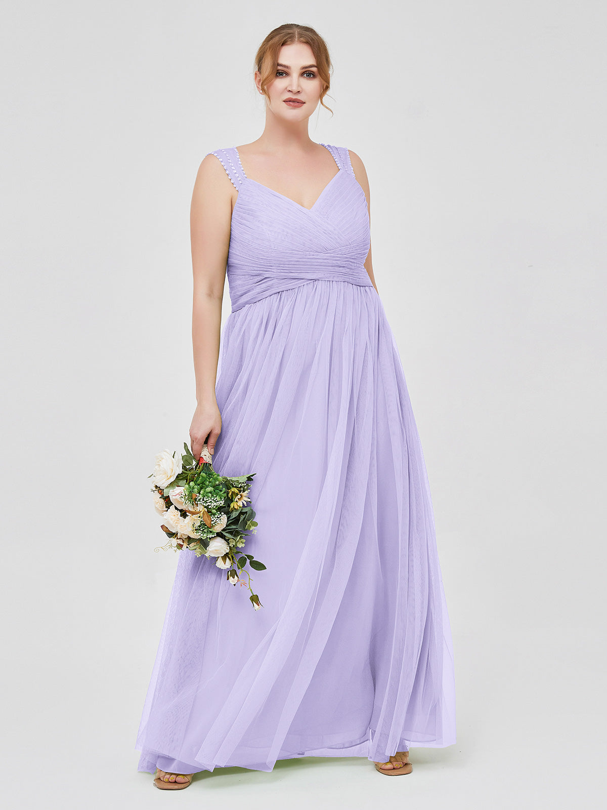 Long Tulle Dress with Beaded Straps Black Plus Size main image 0