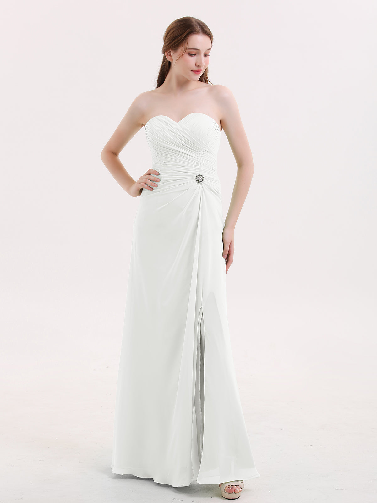 BABARONI Strapless Sweetheart Neck Dress with Slit-Ivory, Ivory / US0
