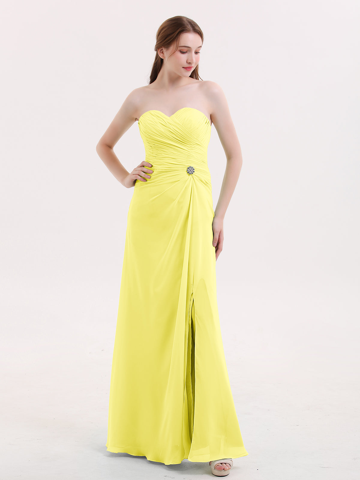 High Neck Full Length Dress with Slit Lemon Plus Size main image 1