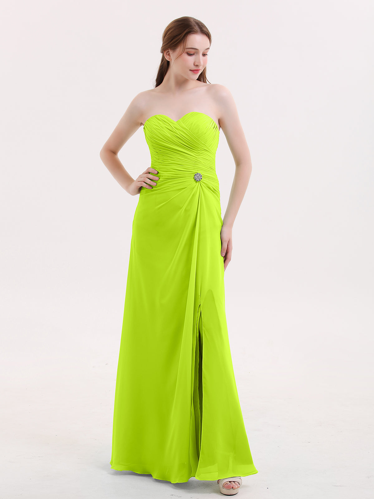 BABARONI Strapless Sweetheart Neck Dress with Slit-Lime Green, Lime Green / US0 BABARONI Strapless Sweetheart Neck Dress with Slit-Lime Green, Lime Green / US0