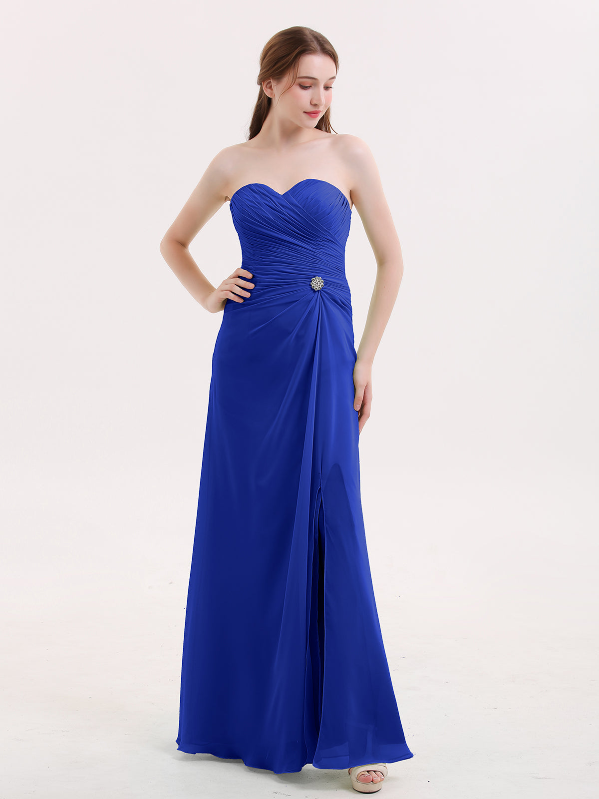 blue dress for baby girl BABARONI Strapless Sweetheart Neck Dress with Slit-Royal Blue, Royal Blue / US0