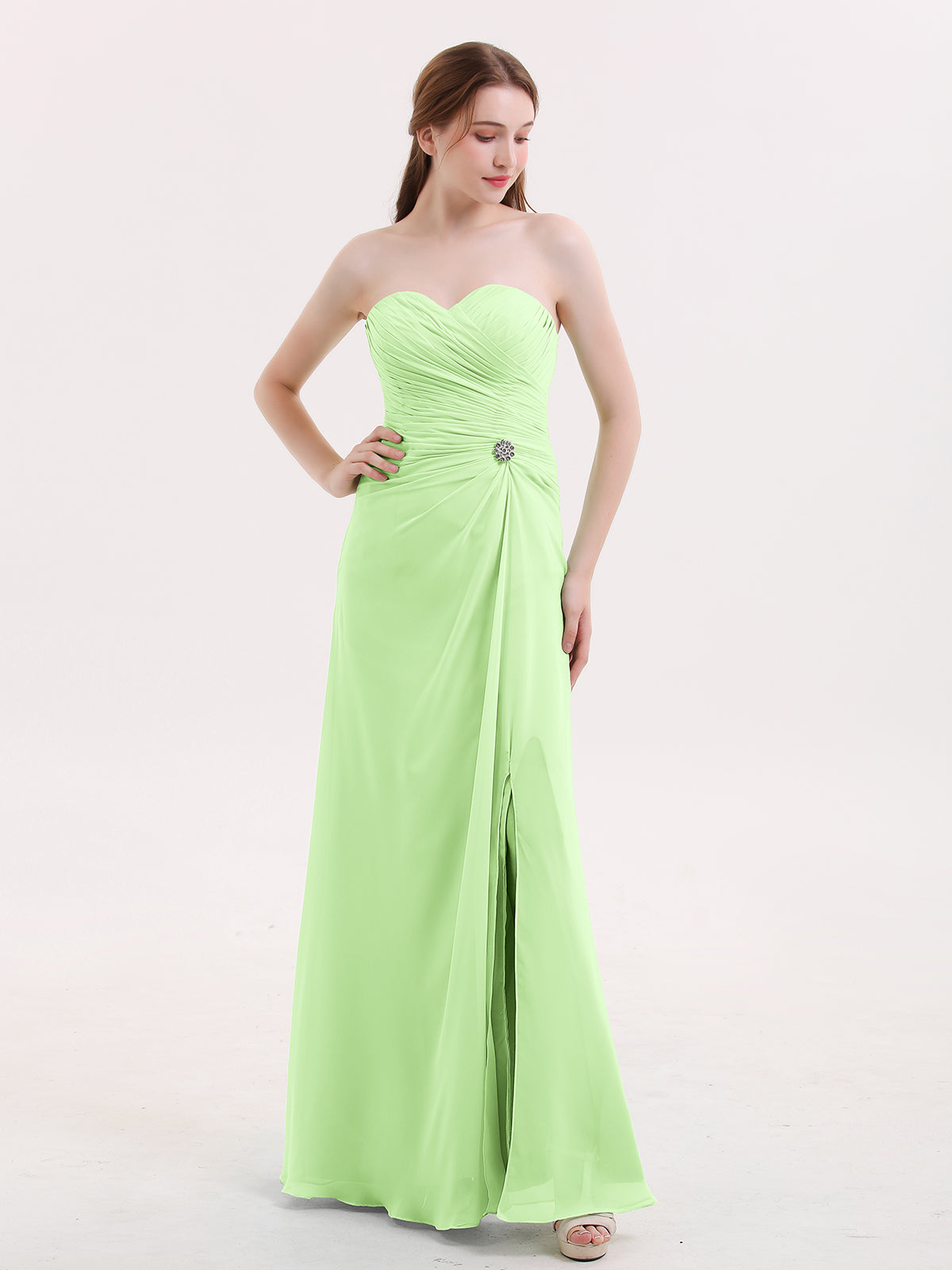 BABARONI Strapless Sweetheart Neck Dress with Slit-Sage, Sage / US0