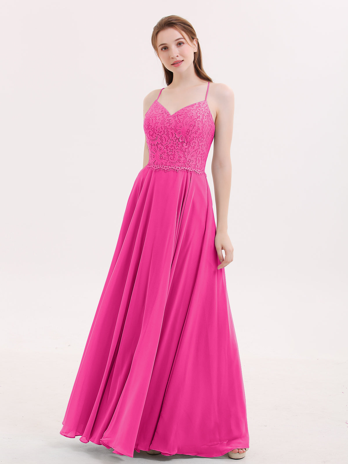 Spaghetti Strap Chiffon Dresses Fuchsia main image 0