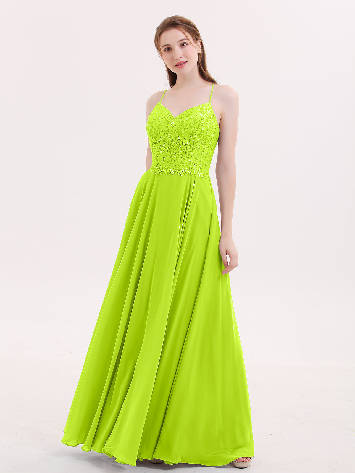 BABARONI Spaghetti Strap Lace Dress with Corset Back-Lime Green, Lime Green / US0
