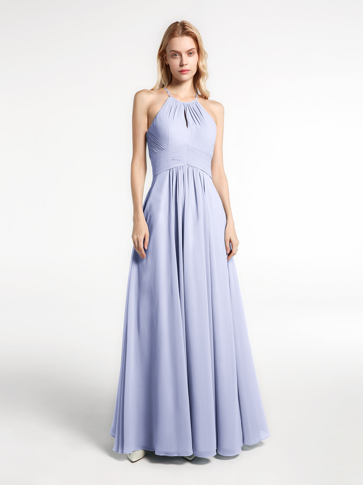 Halter Straps Full Length Chiffon Dresses with Pockets Cinnamon Rose Plus Size