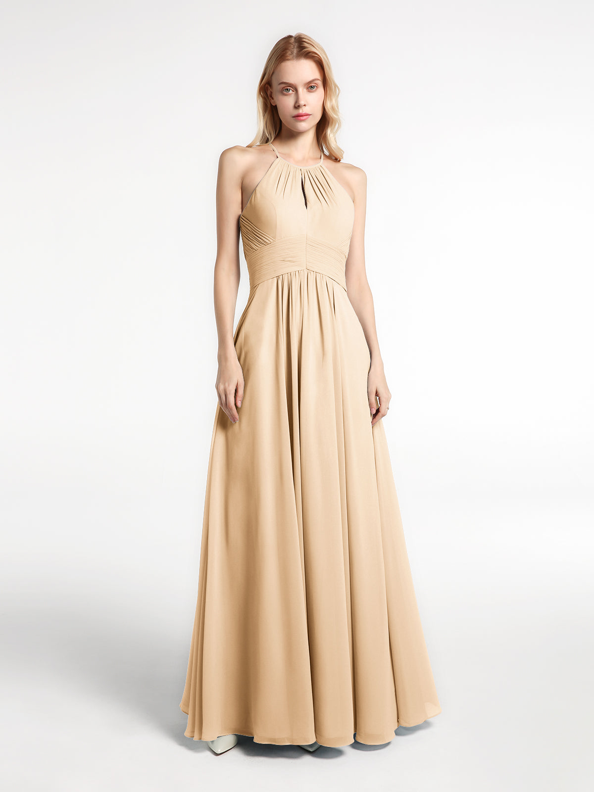 Halter Keyhole Neck Chiffon Dress with Pockets-Peach Plus Size Victoria |  BABARONI