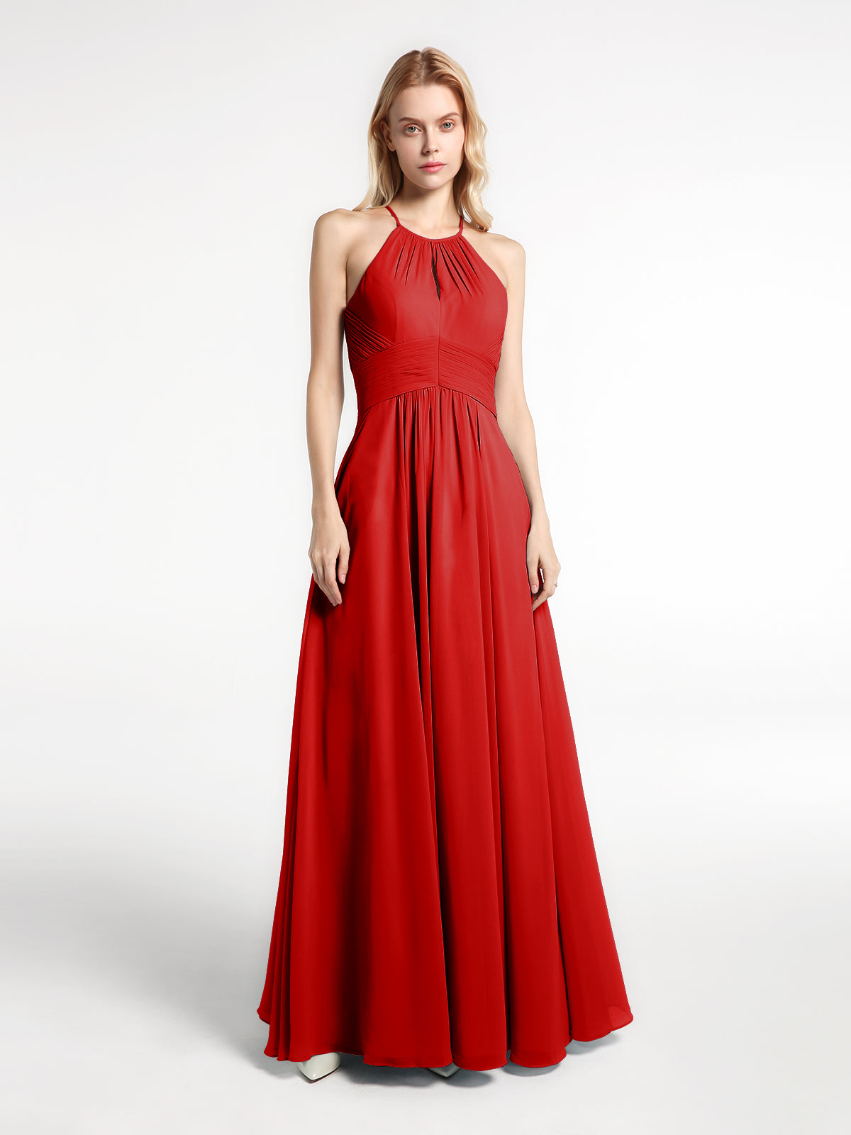 Halter Straps Full Length Chiffon Dresses with Pockets Regency Plus Size