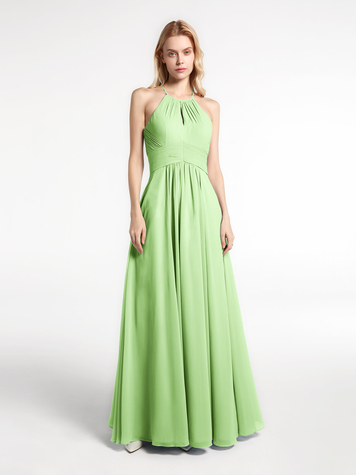 Halter Chiffon Short Dresses With Pocket Moss