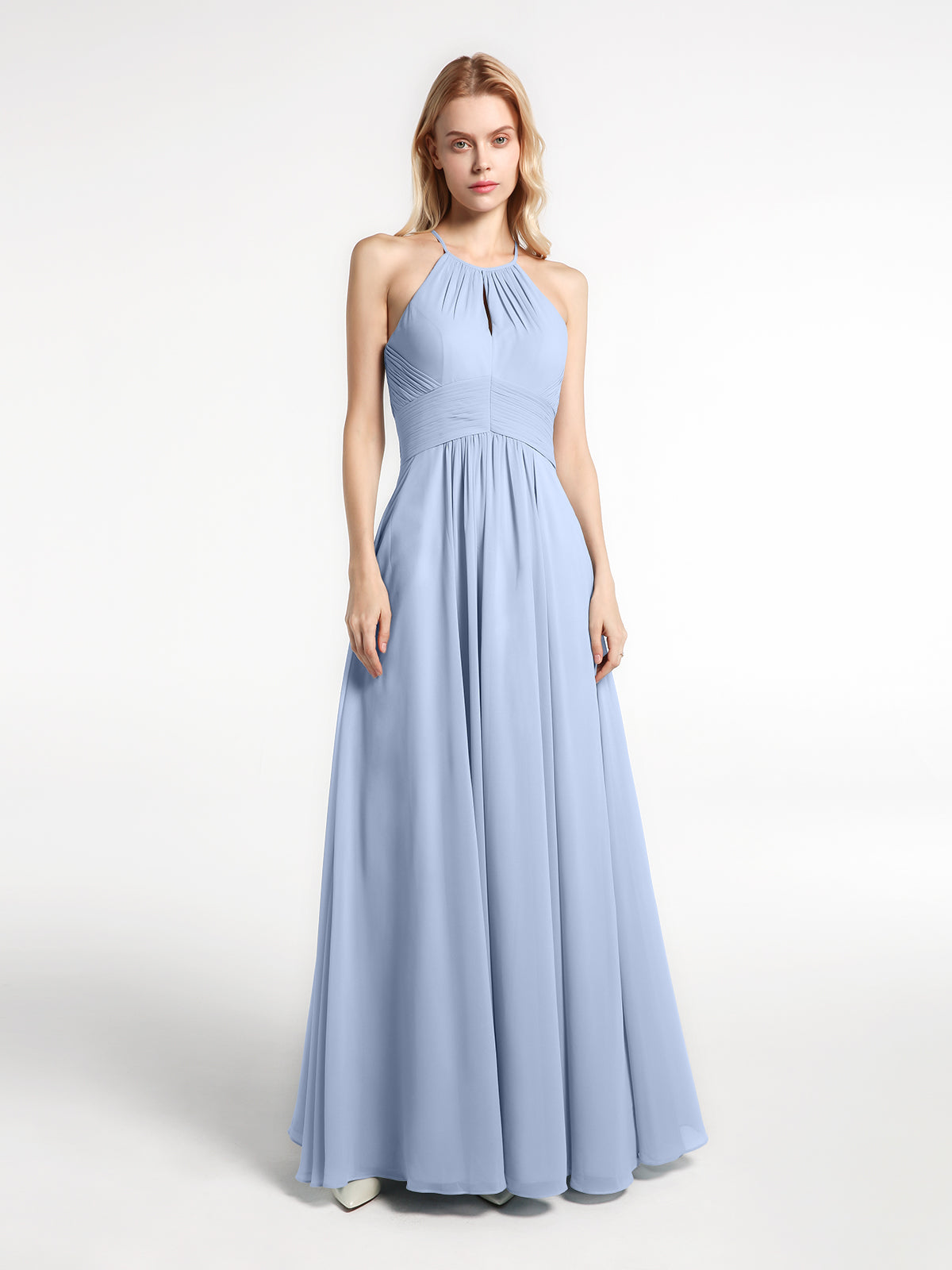 Ivory Lace Top Chiffon Buttom Dress Sky Blue