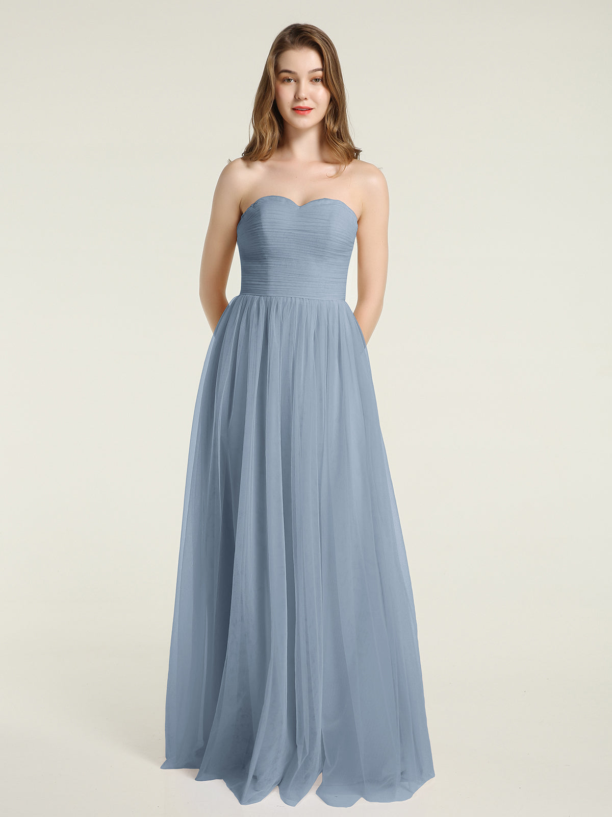 Long Strapless Tulle Gown with Sweetheart  Neck Slate Blue Plus Size main image 1