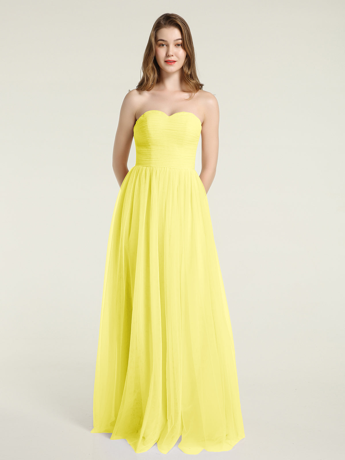 Sweetheart Neck Strapless Tulle Dress with Bow Lemon