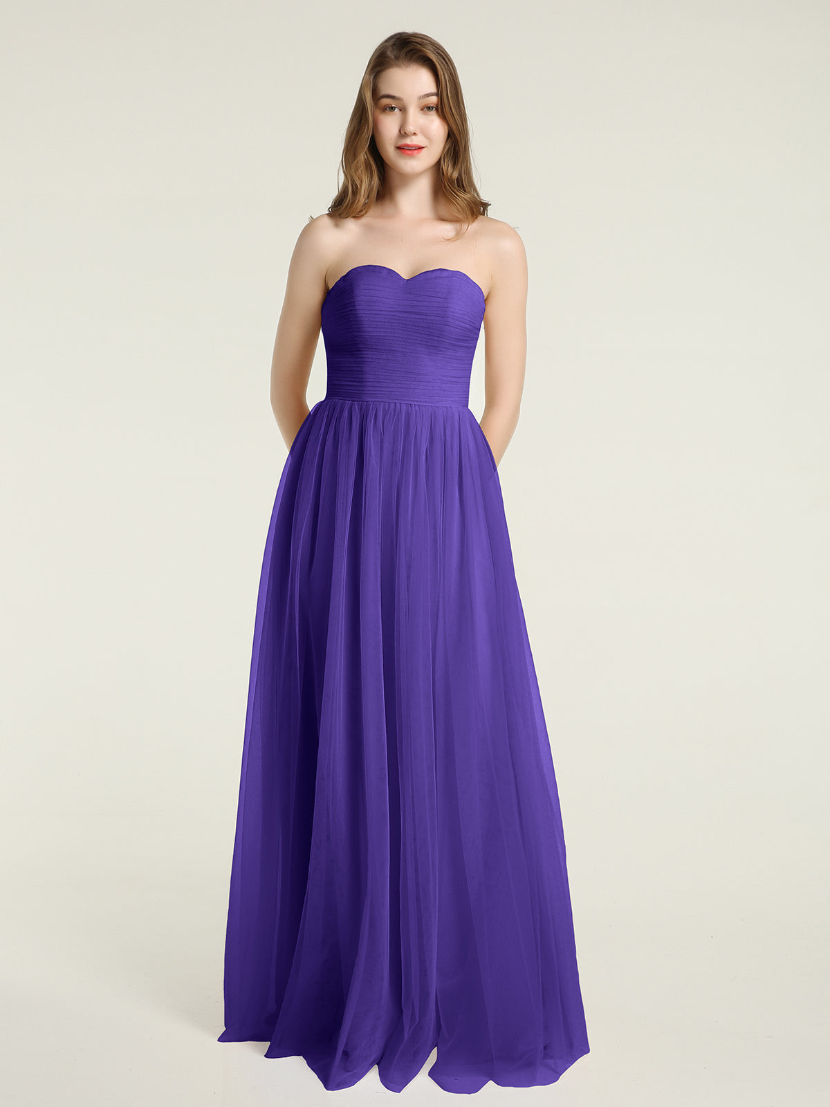 Strapless Long Tulle Bridesmaid Dress with Sweetheart Burgundy Plus Size