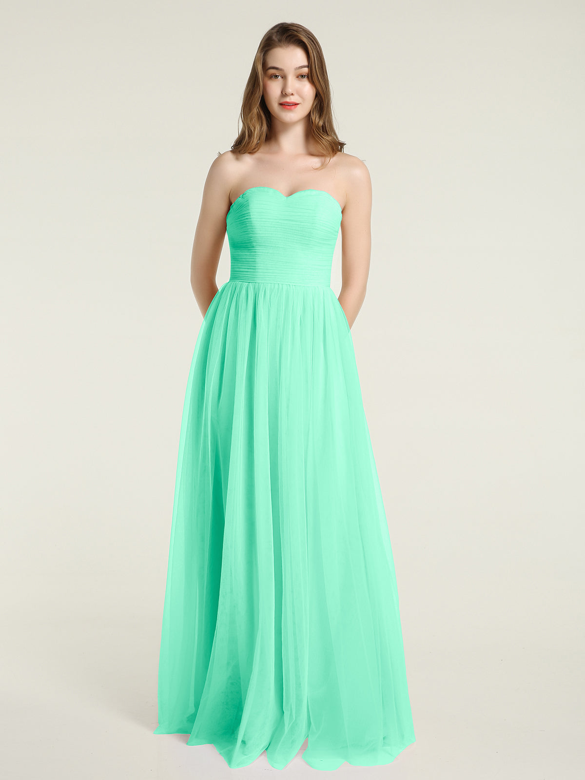 BABARONI Strapless Sweetheart Long Tulle Bridesmaid Dresses-Turquoise Plus Size, Turquoise / US18