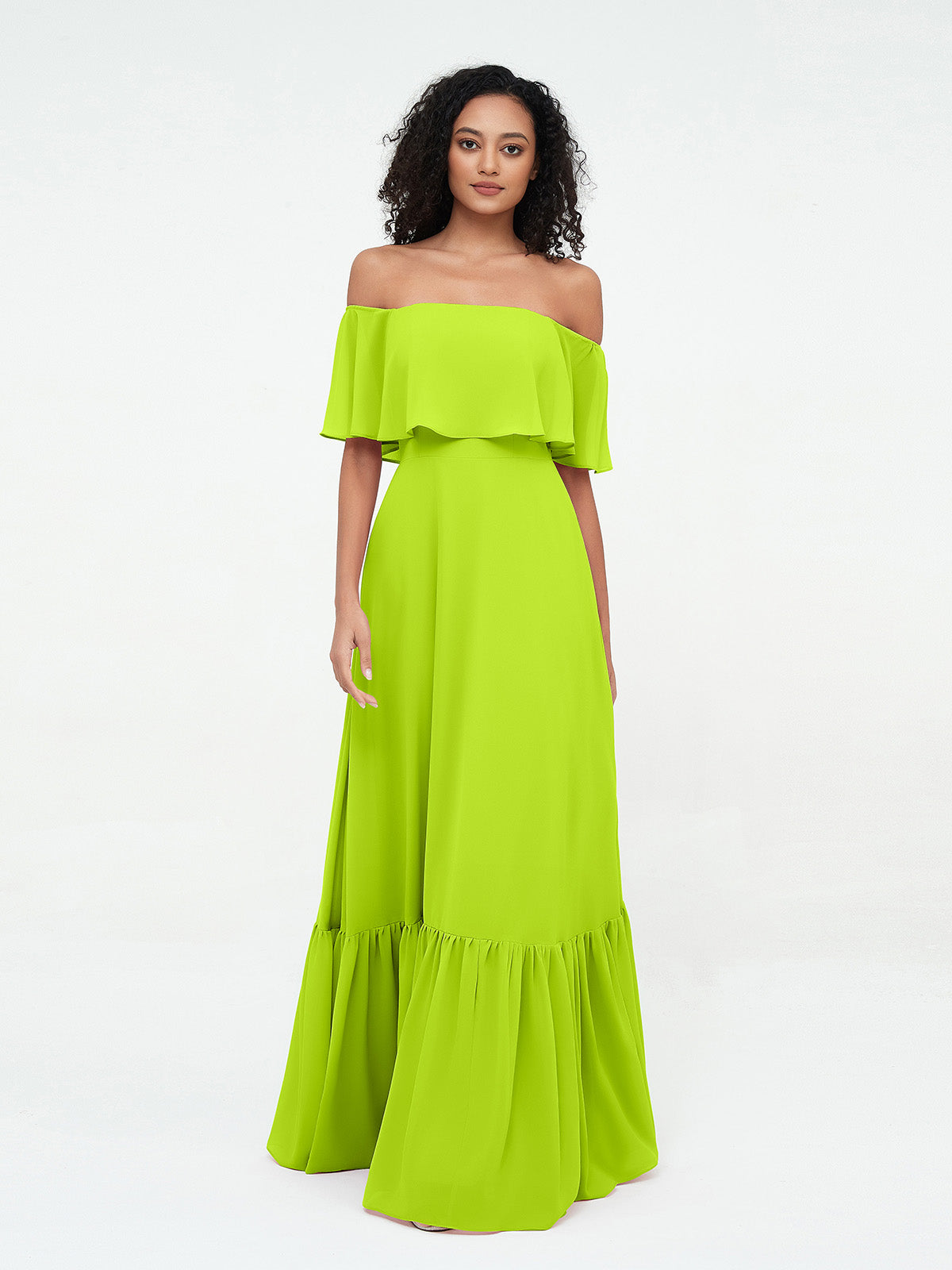 Floor-length Off Shoulder Chiffon Gown Dark Green Plus Size main image 0