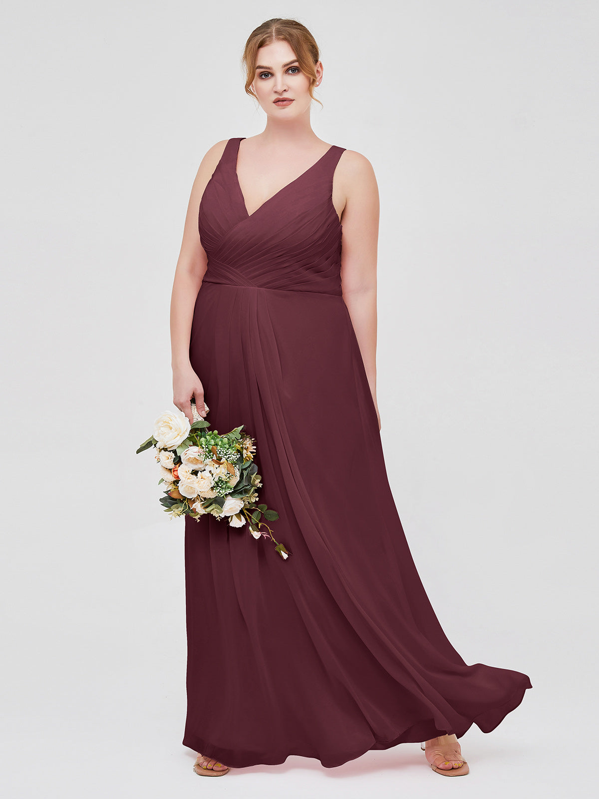 BABARONI V-neck Chiffon Bridesmaid Dress with Open Back Cabernet Plus Size, Cabernet / US18 BABARONI V-neck Chiffon Bridesmaid Dress with Open Back Cabernet Plus Size, Cabernet / US18