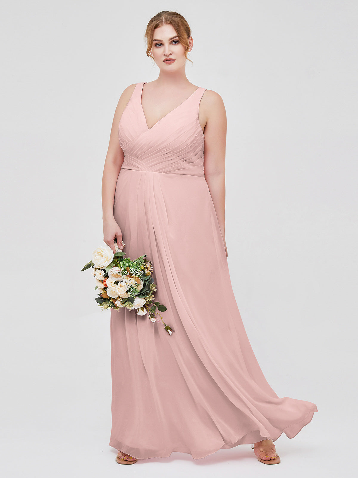 BABARONI V-neck Chiffon Bridesmaid Dress with Open Back Dusty Rose Plus Size, Dusty Rose / US18 BABARONI V-neck Chiffon Bridesmaid Dress with Open Back Dusty Rose Plus Size, Dusty Rose / US18