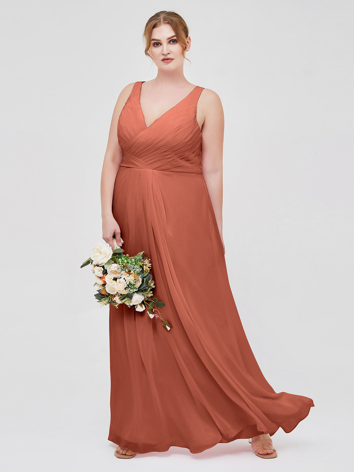 BABARONI V-neck Chiffon Bridesmaid Dress with Open Back Rust Plus Size, Rust / US18 BABARONI V-neck Chiffon Bridesmaid Dress with Open Back Rust Plus Size, Rust / US18