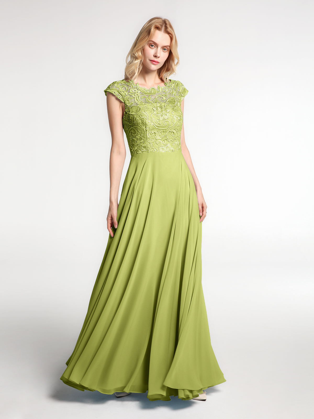 Illusion Wrap Neck Lace and Chiffon Maxi Dress-Clover – BABARONI
