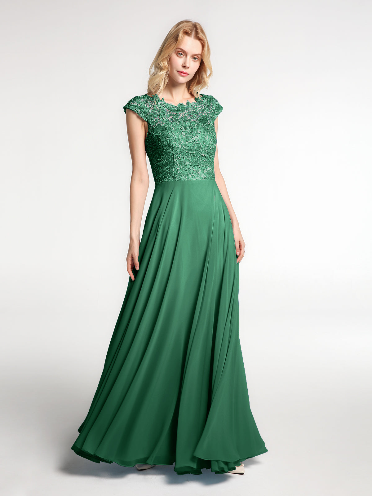 Illusion Wrap Neck Lace and Chiffon Maxi Dress-Dark Green – BABARONI
