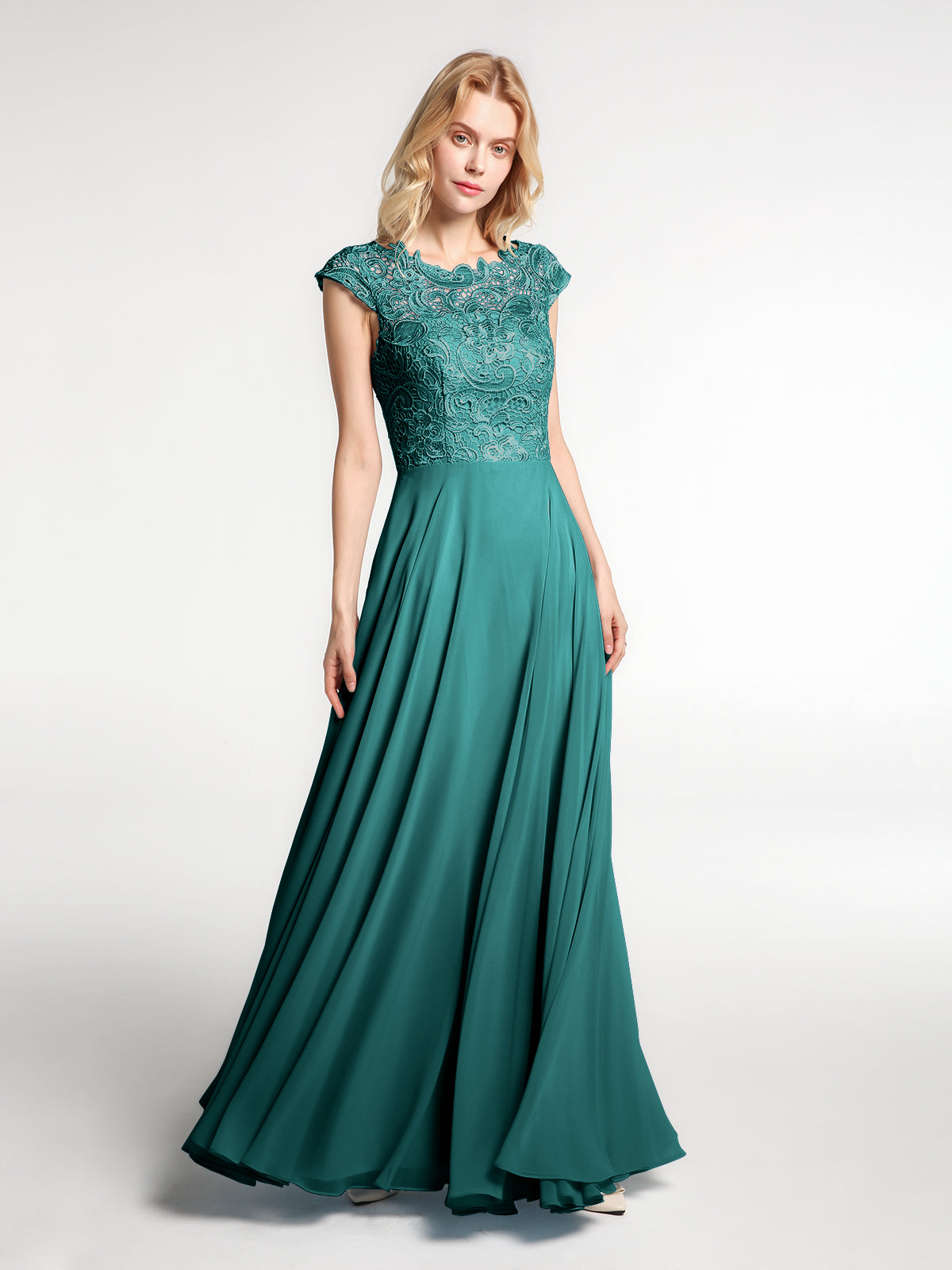BABARONI Illusion Wrap Neck Lace and Chiffon Maxi Dress-Peacock Plus Size, Peacock / US18 BABARONI Illusion Wrap Neck Lace and Chiffon Maxi Dress-Peacock Plus Size, Peacock / US18