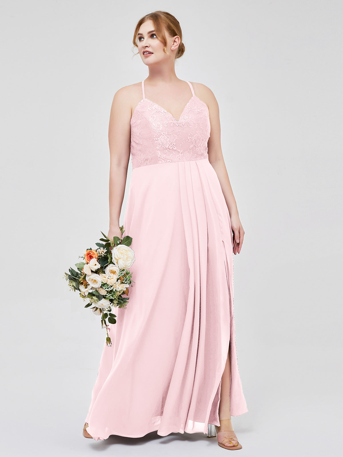 Shoulder Straps Circle Skirt Short Chiffon Dresses Blushing Pink Plus Size