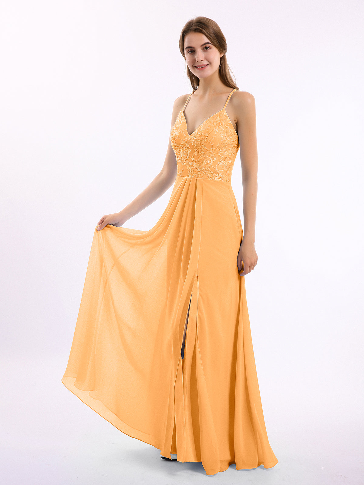 white christmas dresses Burnt Orange Chiffon Long Bridesmaid Dress 2020 Criss Cross Back Custom Color / 8 main image 1