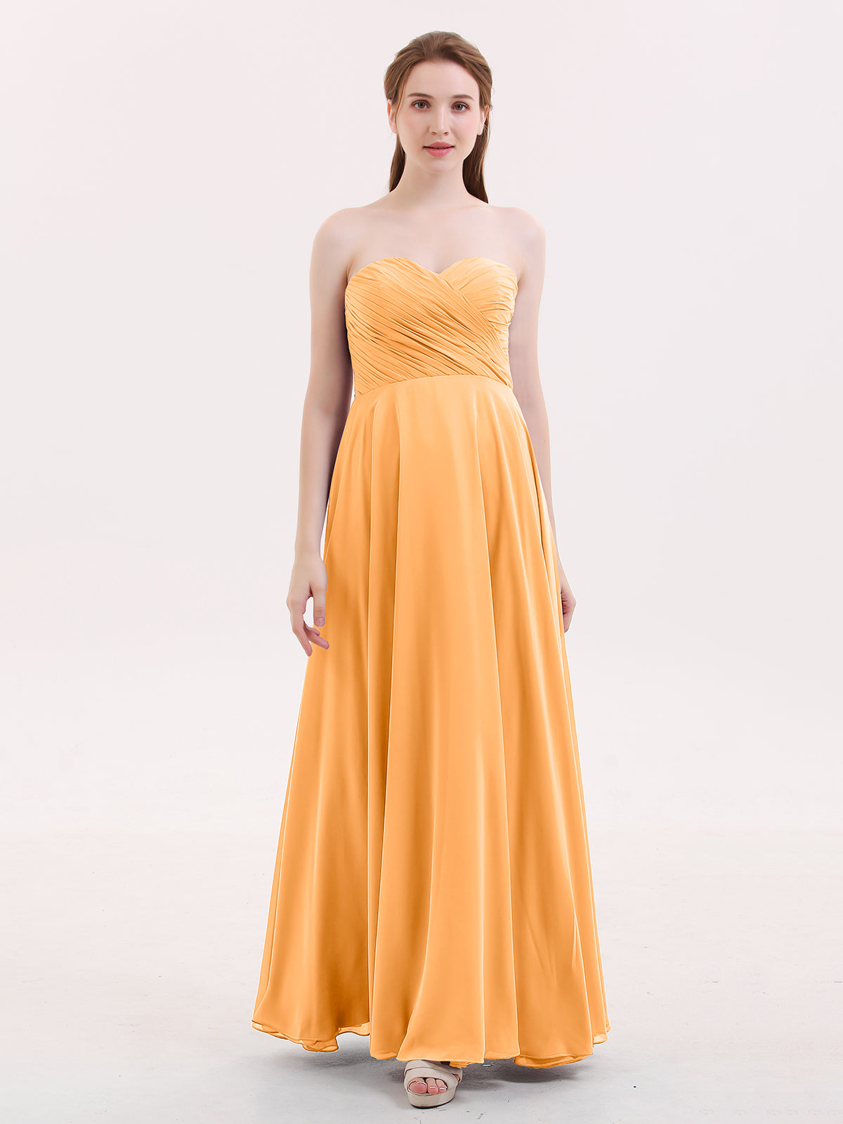 BABARONI Chiffon Tangerine Bridesmaid Dresses Sweetheart Floor-length
