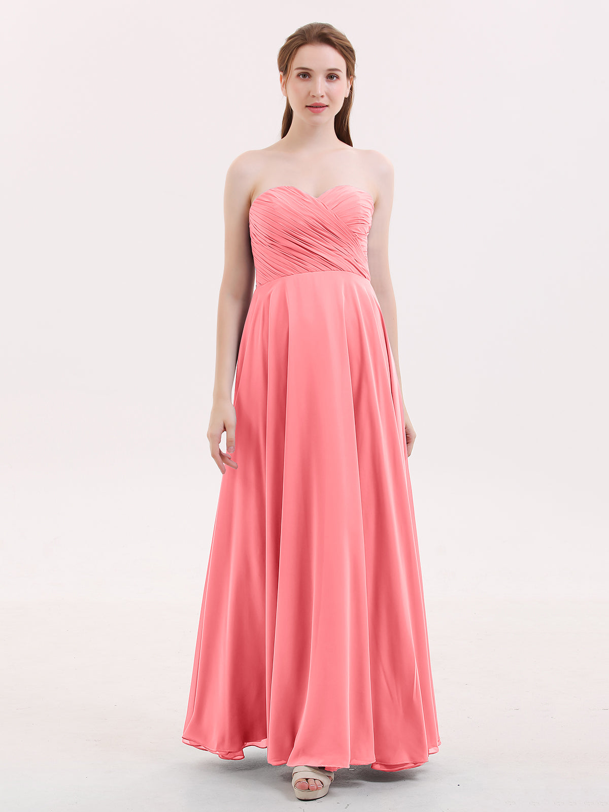 BABARONI Strapless Sweetheart Maxi Bridesmaid Dress-Watermelon, Watermelon / US0