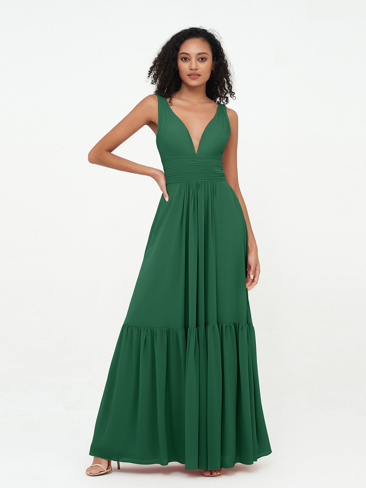 Empire Chiffon Tiered Skirt Max Bohemian Dresses-Dark Green