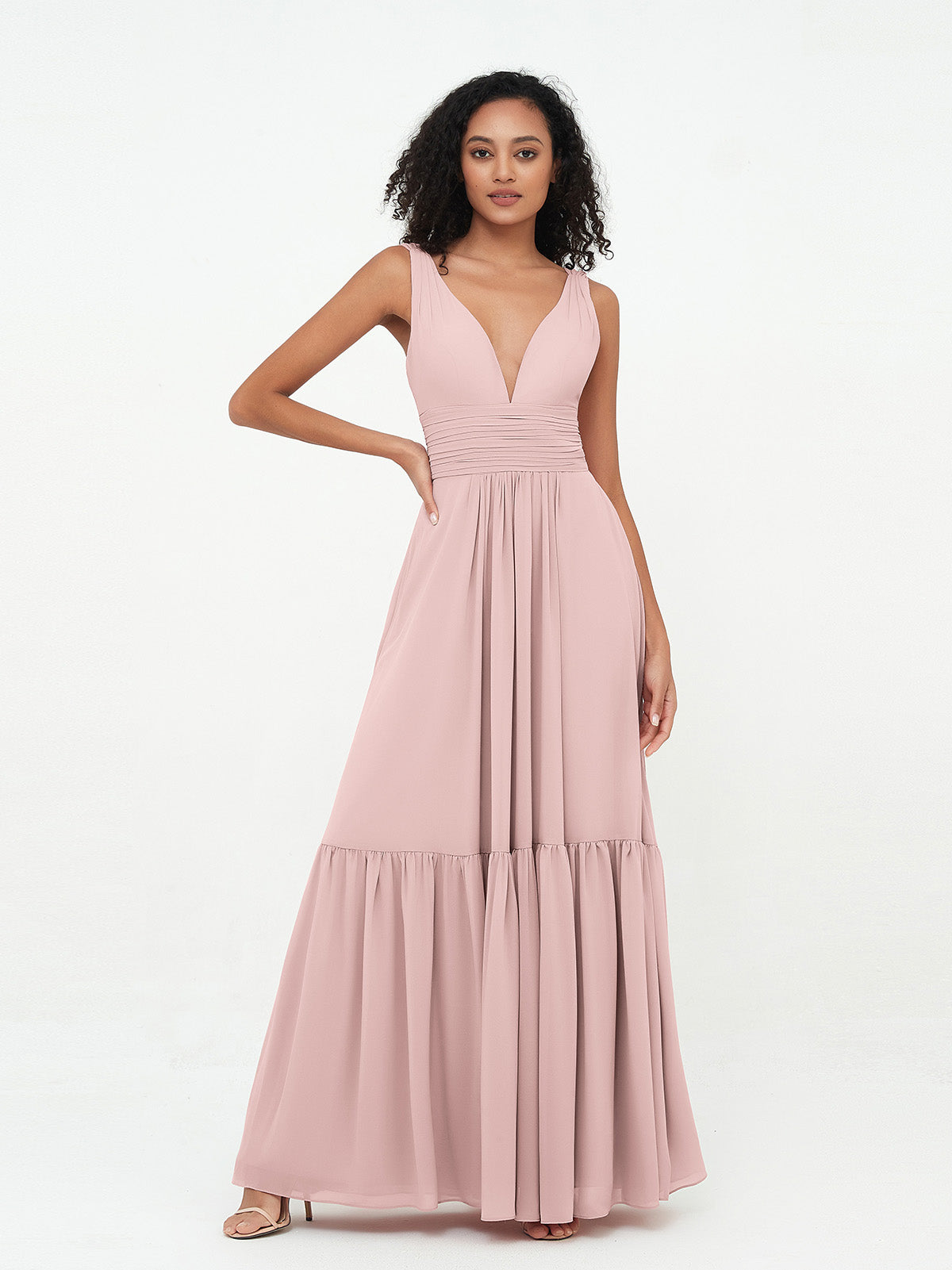 BABARONI Deep-V Neck Chiffon Tiered Skirt Boho Dresses-Dusty Rose Plus Size, Dusty Rose / US18 BABARONI Deep-V Neck Chiffon Tiered Skirt Boho Dresses-Dusty Rose Plus Size, Dusty Rose / US18