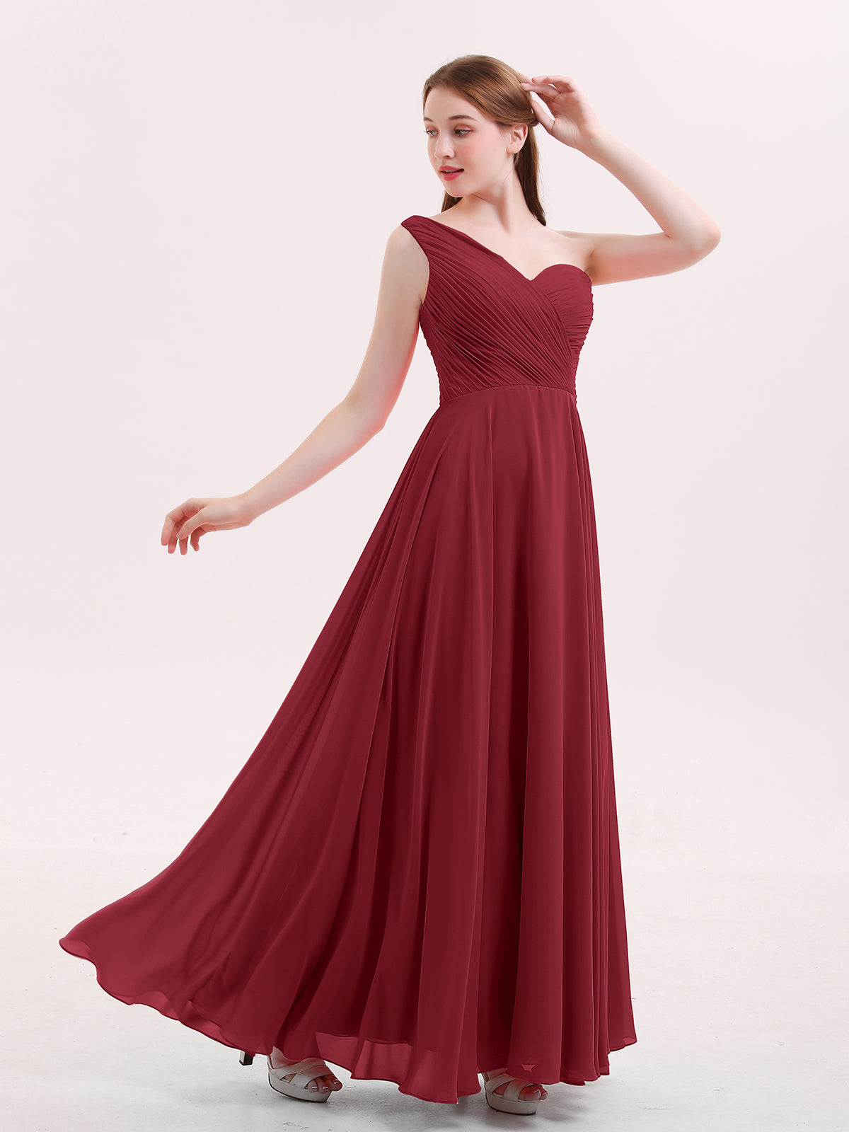 BABARONI One Shoulder Chiffon Long Bridesmaid Gown-Burgundy, Burgundy / US0 BABARONI One Shoulder Chiffon Long Bridesmaid Gown-Burgundy, Burgundy / US0