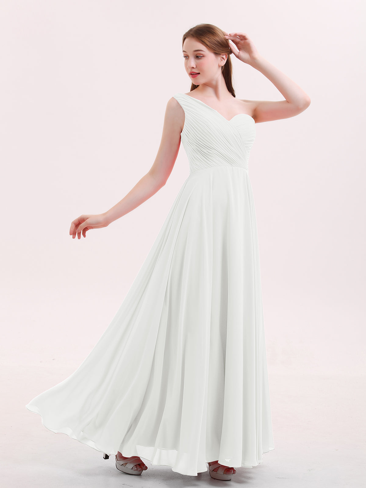 BABARONI One Shoulder Chiffon Long Bridesmaid Gown-Ivory, Ivory / US0 BABARONI One Shoulder Chiffon Long Bridesmaid Gown-Ivory, Ivory / US0