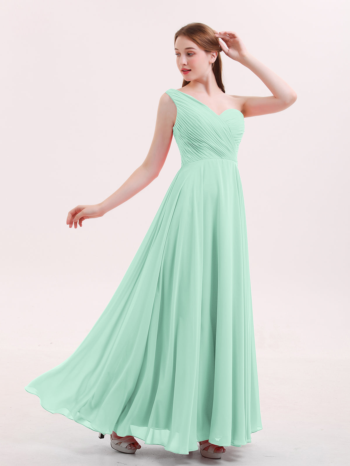 BABARONI One Shoulder Chiffon Long Bridesmaid Gown-Mint Green, Mint Green / US0 BABARONI One Shoulder Chiffon Long Bridesmaid Gown-Mint Green, Mint Green / US0