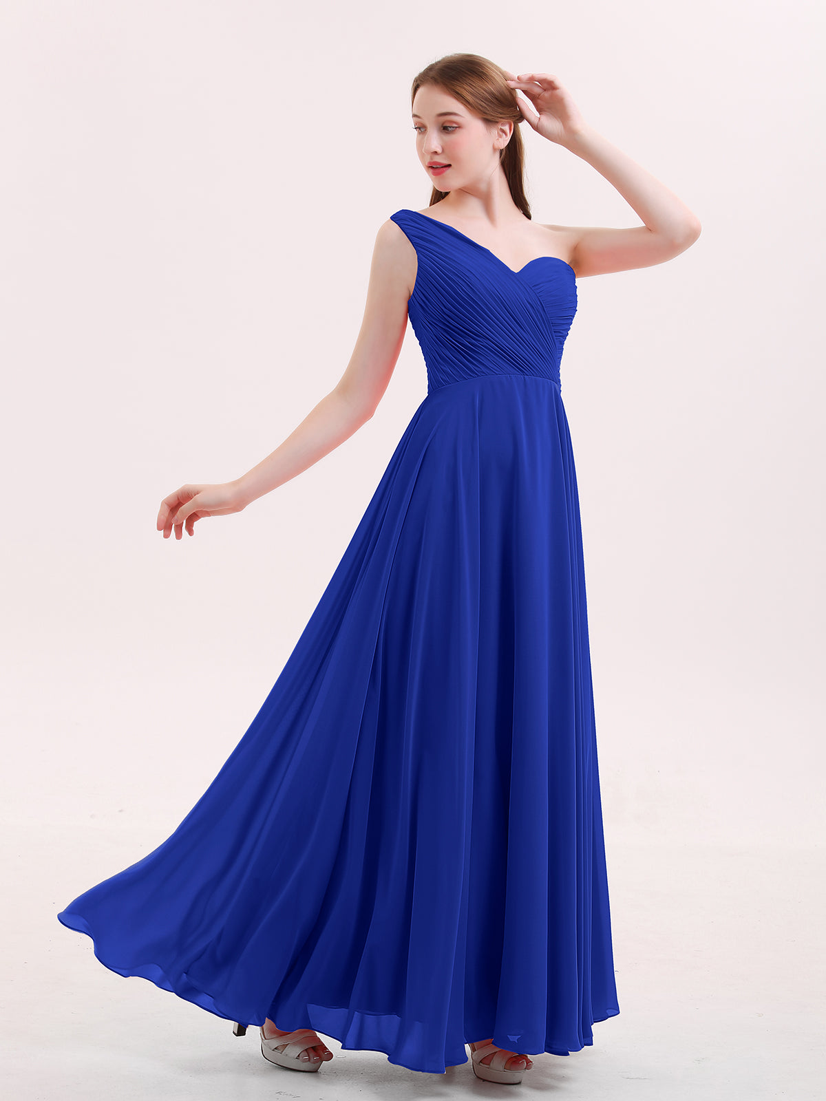 One Shoulder Tulle Long Bridesmaid Dresses Royal Blue