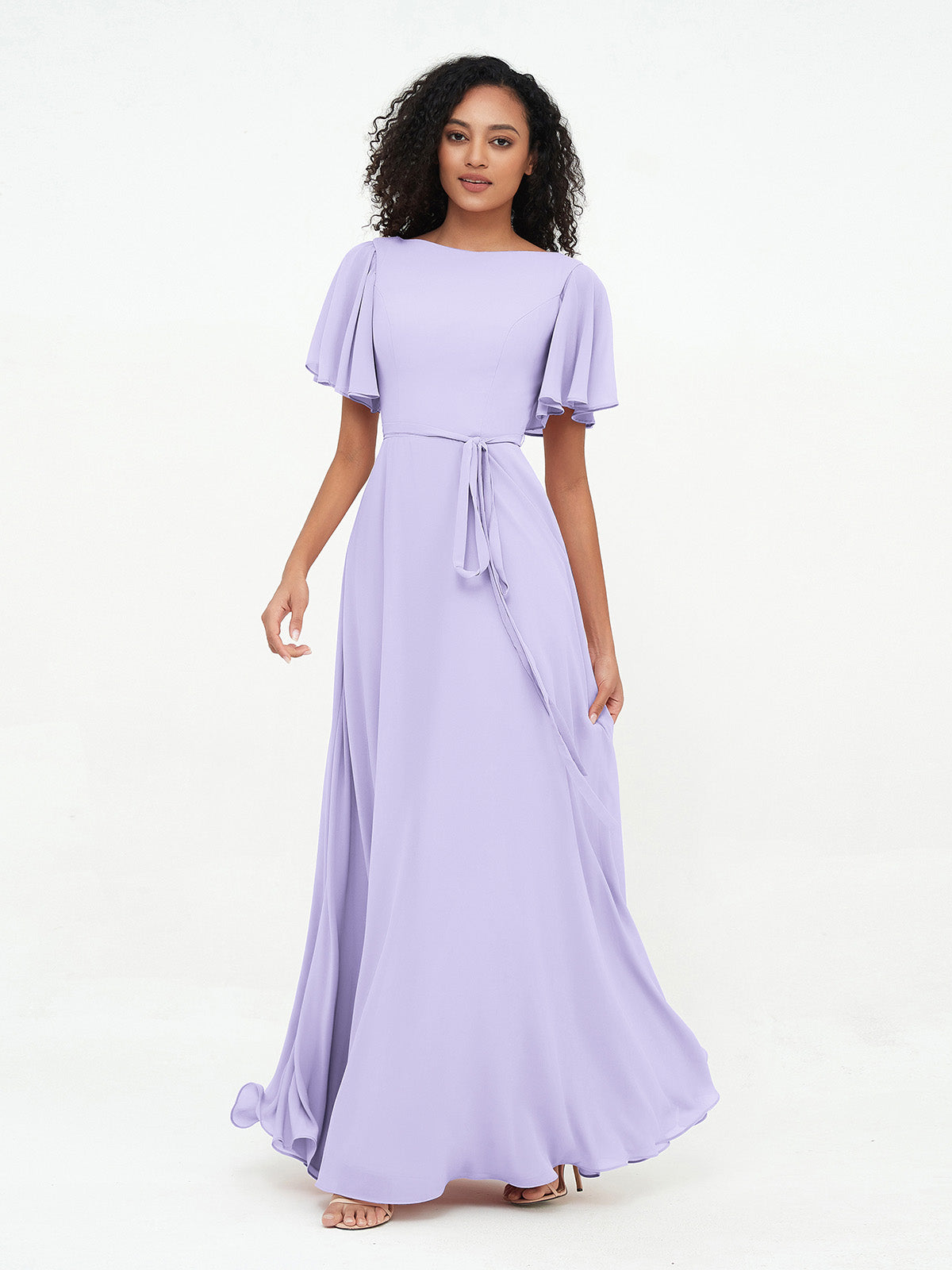 Chiffon Dress with Lace Straps Decor with Sash Bow Lemon Plus Size