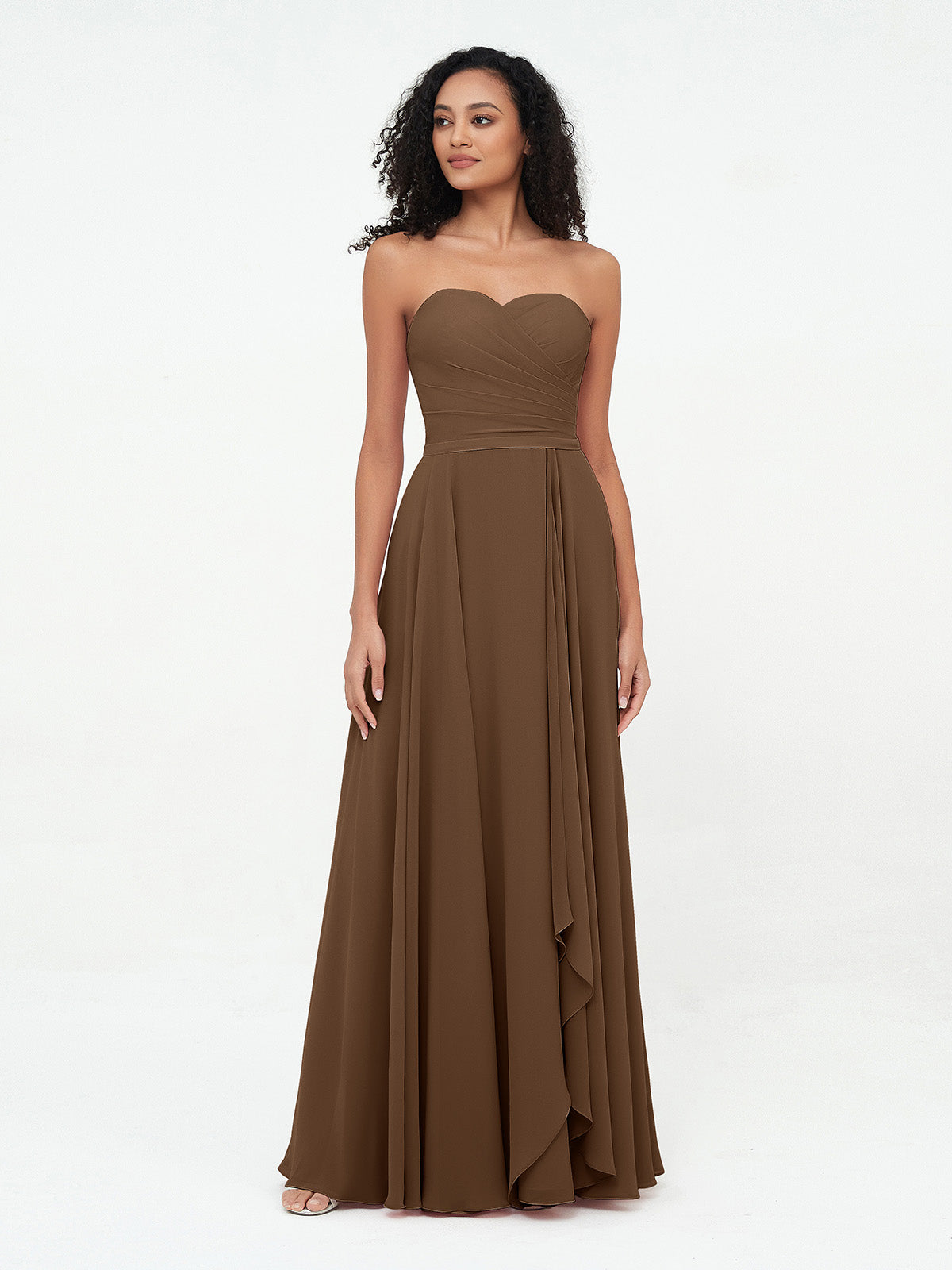 BABARONI Chiffon Brown Bridesmaid Dresses Sweetheart Floor-length