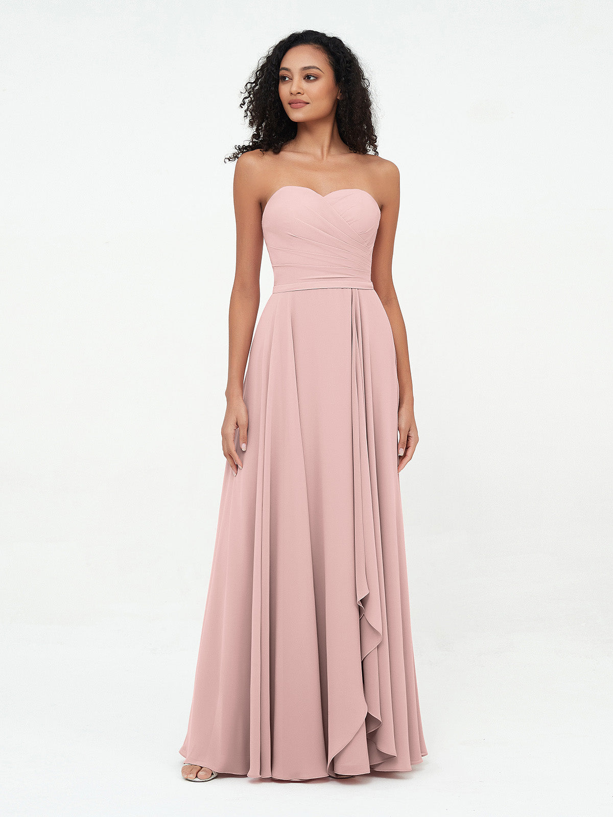 white christmas dresses BABARONI Strapless Sweetheart Neck Chiffon Long Dresses-Dusty Rose, Dusty Rose / US0