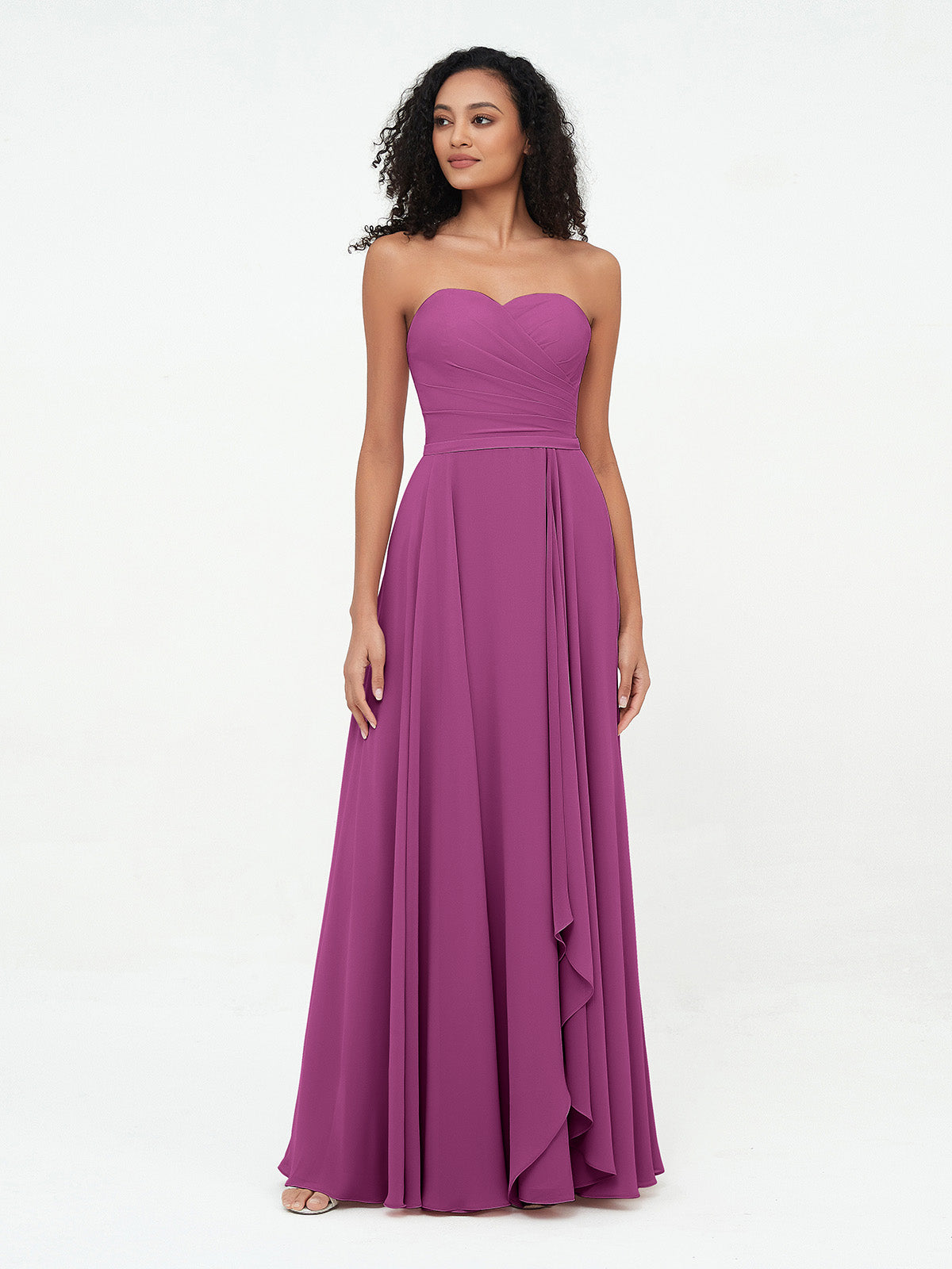Long Sleeves Chiffon Dress with V-neck Orchid