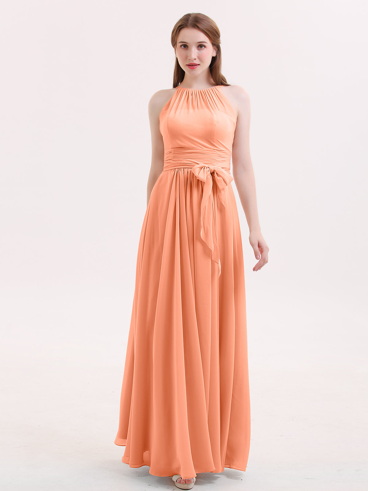 Chiffon Long Dresses with Lace Straps Papaya Plus Size main image 1