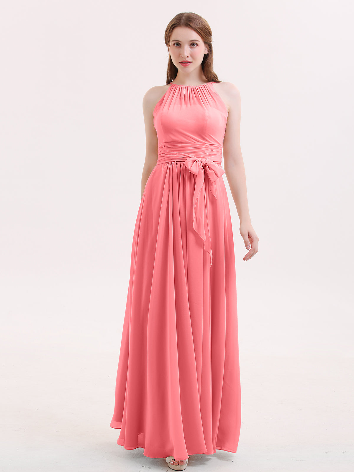 Simple Chiffon Bridesmaid Dress with Slit Watermelon Plus Size
