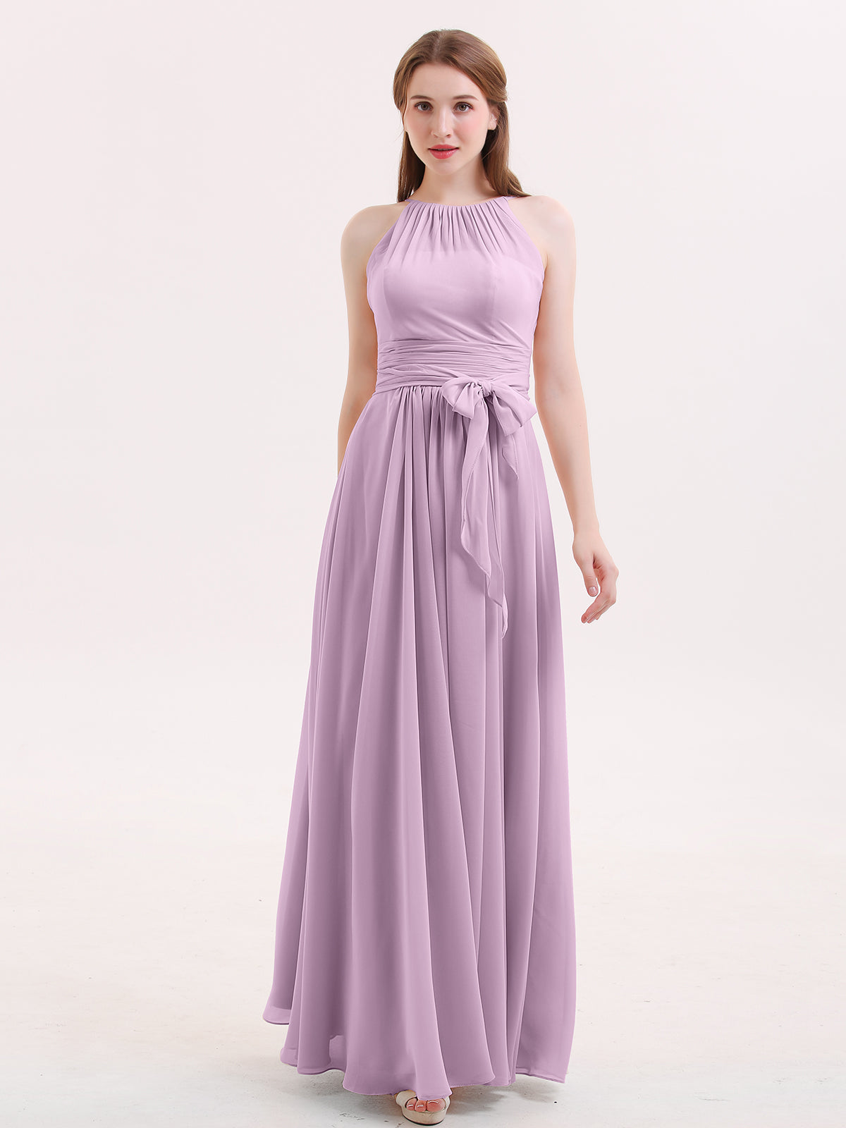 BABARONI Halter Chiffon Bridesmaid Dresses with Bow Sash-Wisteria, Wisteria / US0 BABARONI Halter Chiffon Bridesmaid Dresses with Bow Sash-Wisteria, Wisteria / US0