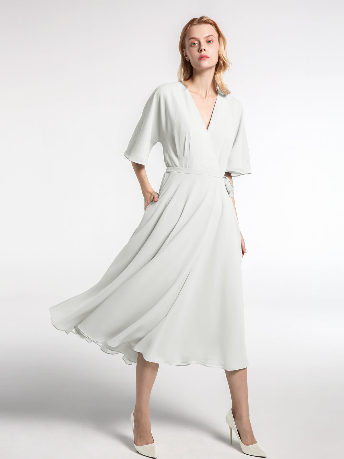 Tea-Length Chiffon Dress With Jacket Slate Blue Plus Size main image 1