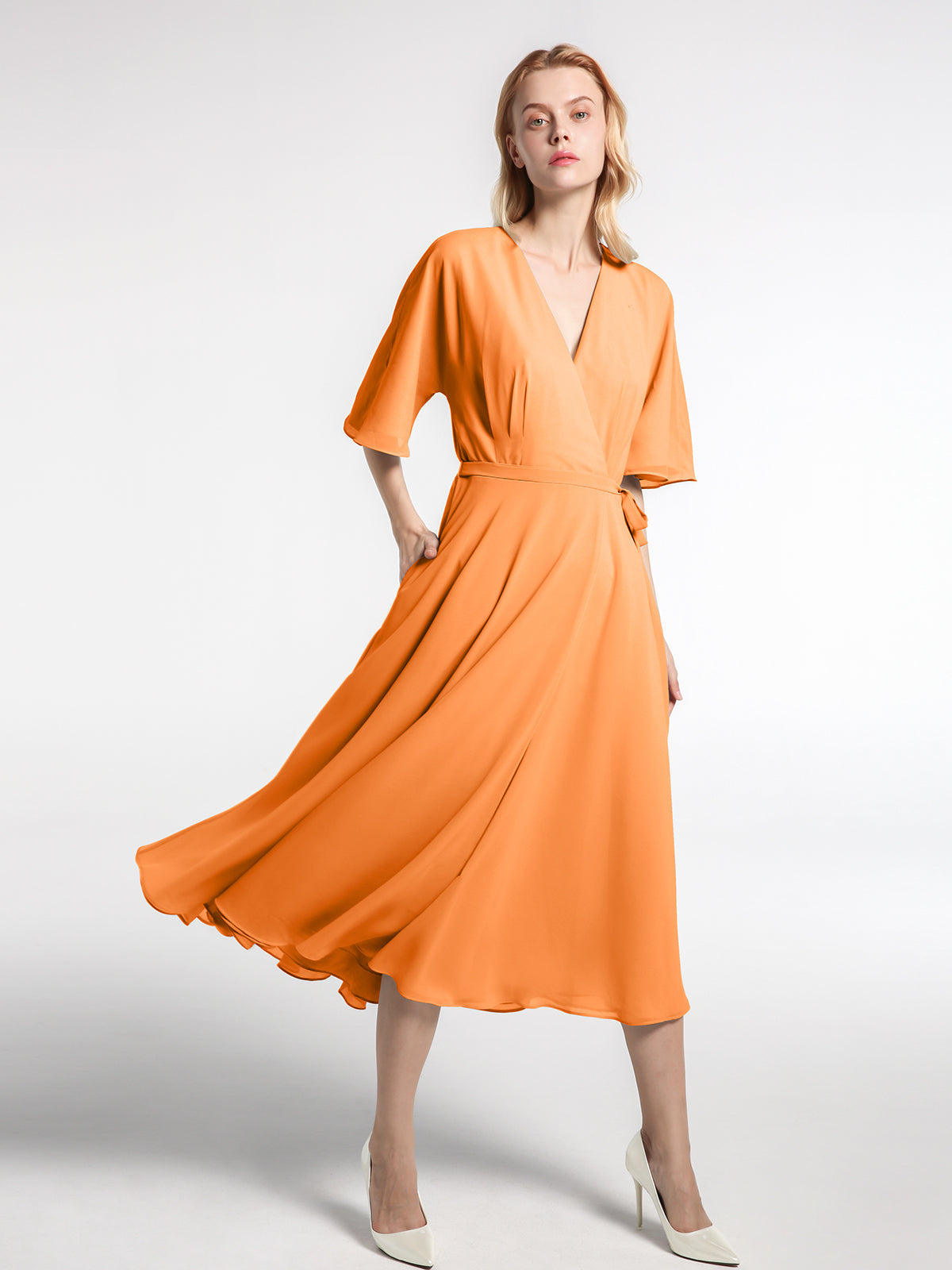 Halter Chiffon Dresses with Double StrapS Orange Plus Size