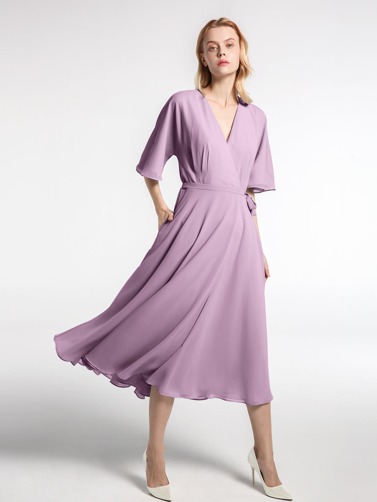 V neck Chiffon Long Dresses with Straps Wisteria main image 1