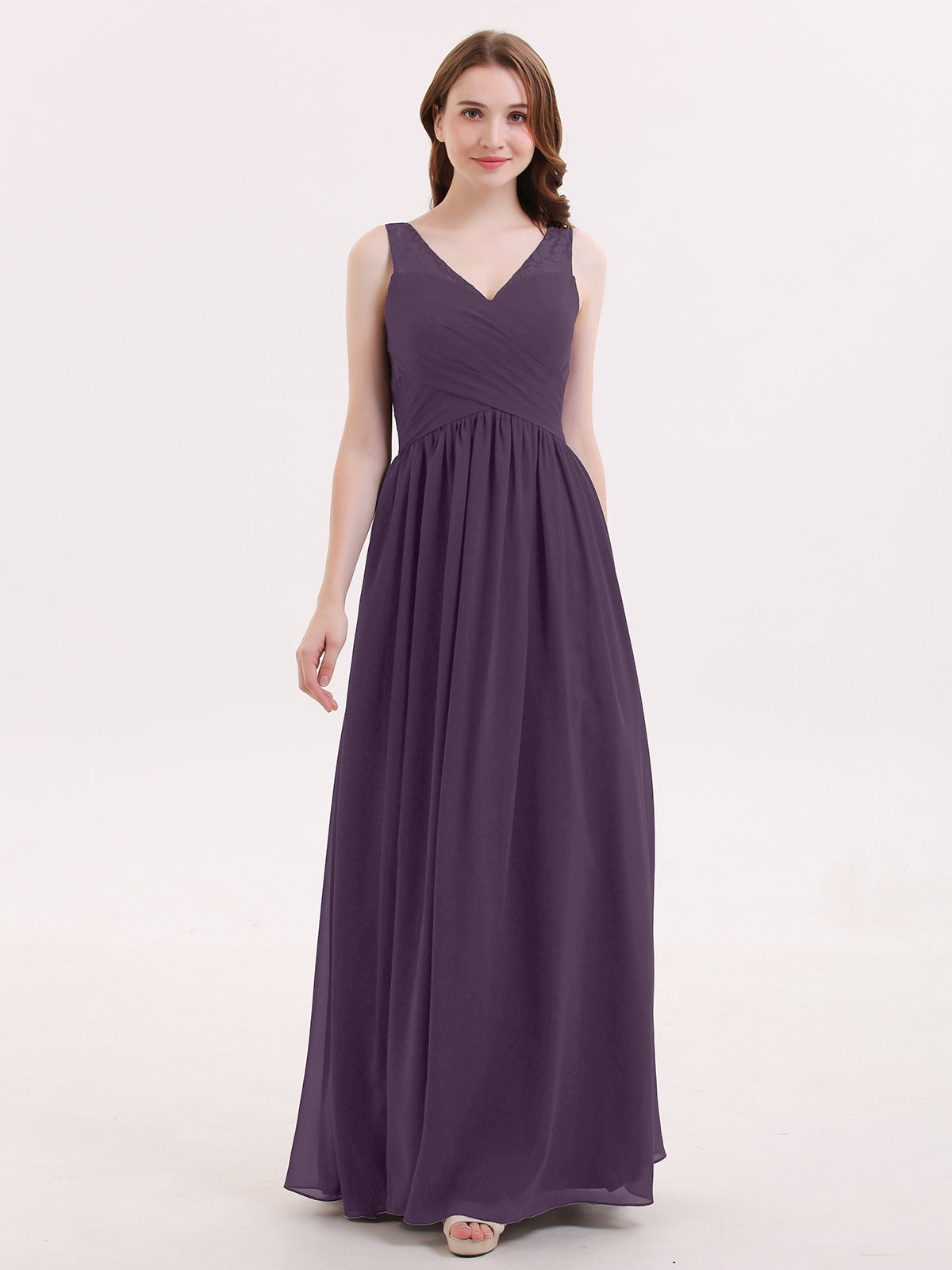 blue dress for baby girl BABARONI V Neck Chiffon and Lace Maxi Bridesmaid Gown Plum, Plum / US0