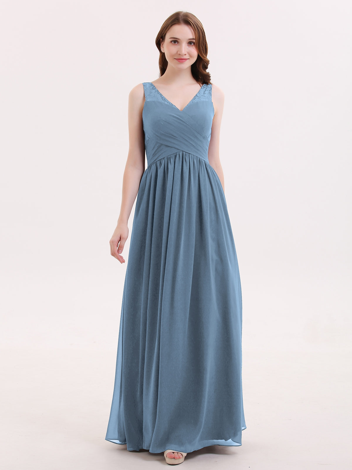 Full Length Chiffon Maxi Bridesmaid Gowns Slate Blue Plus Size